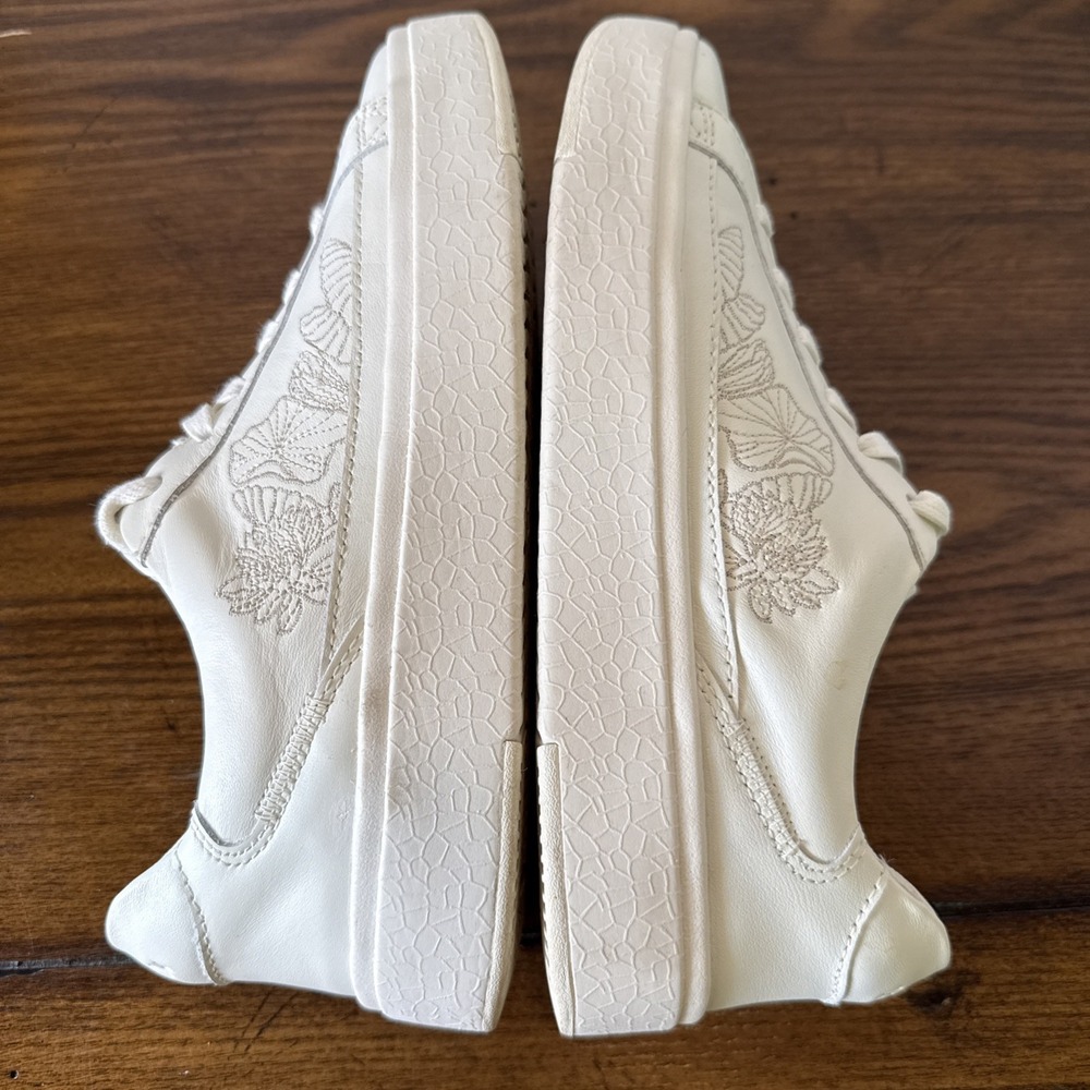 Kizik Womens Vegas Floral Sneaker Size 7 Cream Leather Hands Free Slip On Shoe - Picture 8 of 9